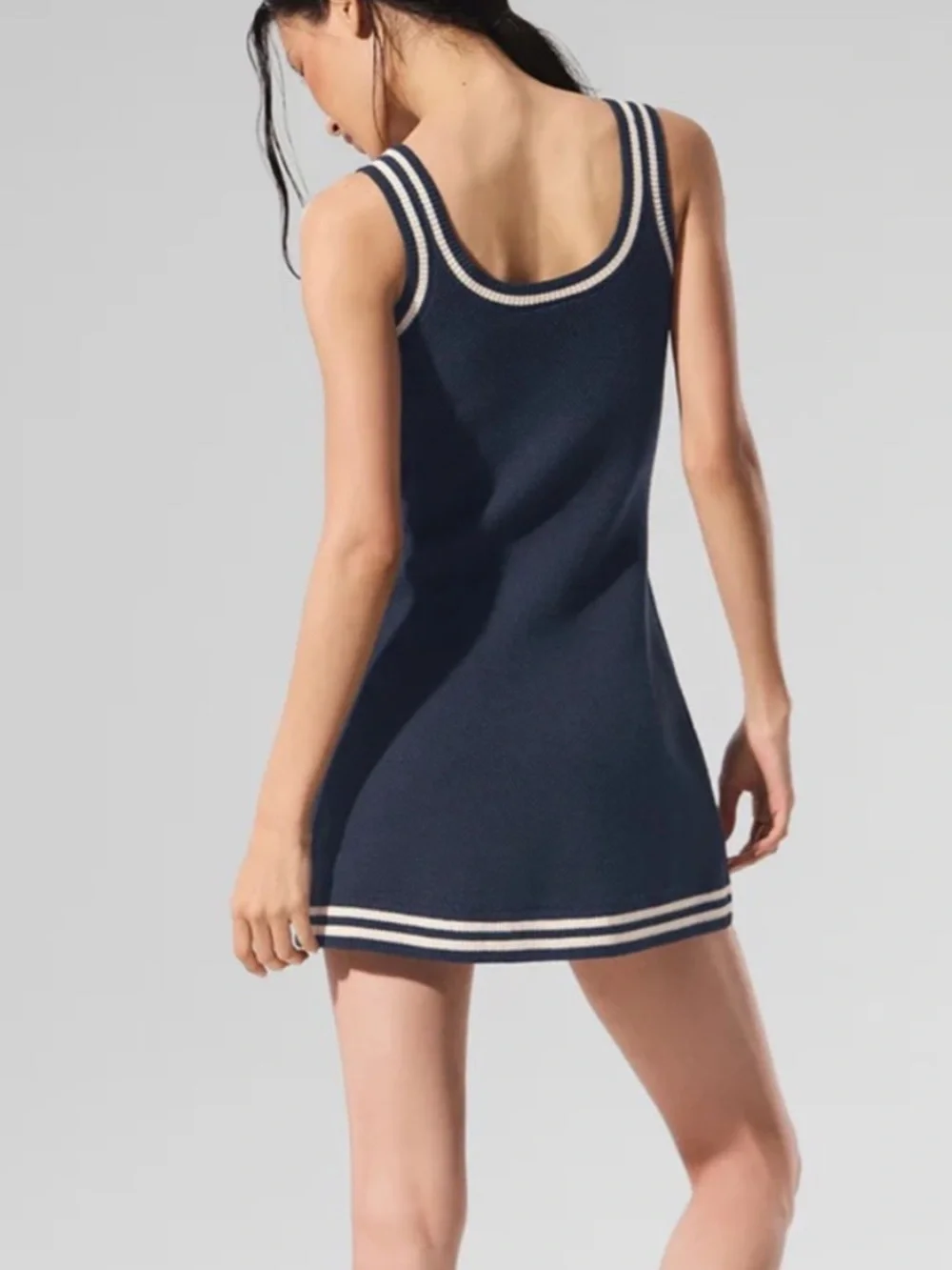 ALO Yoga Tennis Club Sweater Knit Mini Dress Navy/Ivory Size Small